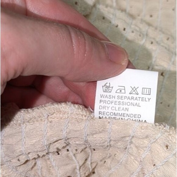 Blouse S Women's Beige Eyelet Banded Waist Short Sleeve Casual Easy to Wear - Picture 7 of 8